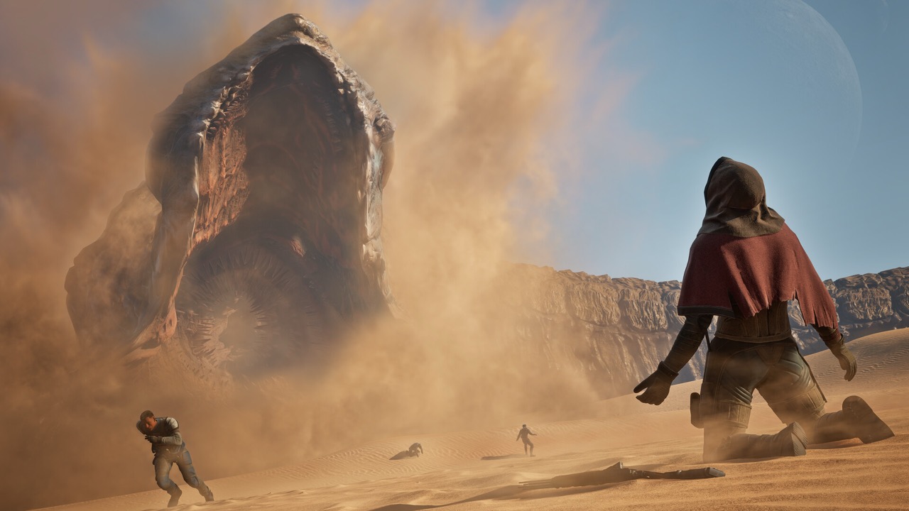 Dune: Awakening official screenshot: player base and ornithopter